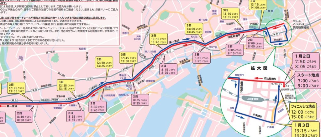 箱根駅伝2021コース図（マップ）と交通規制の参考画像